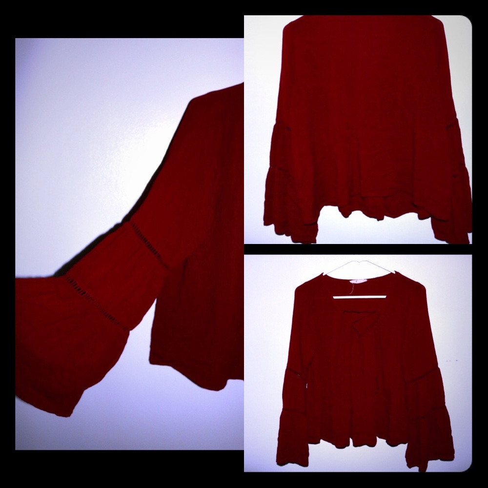 Wide sleeved tie front peasant top